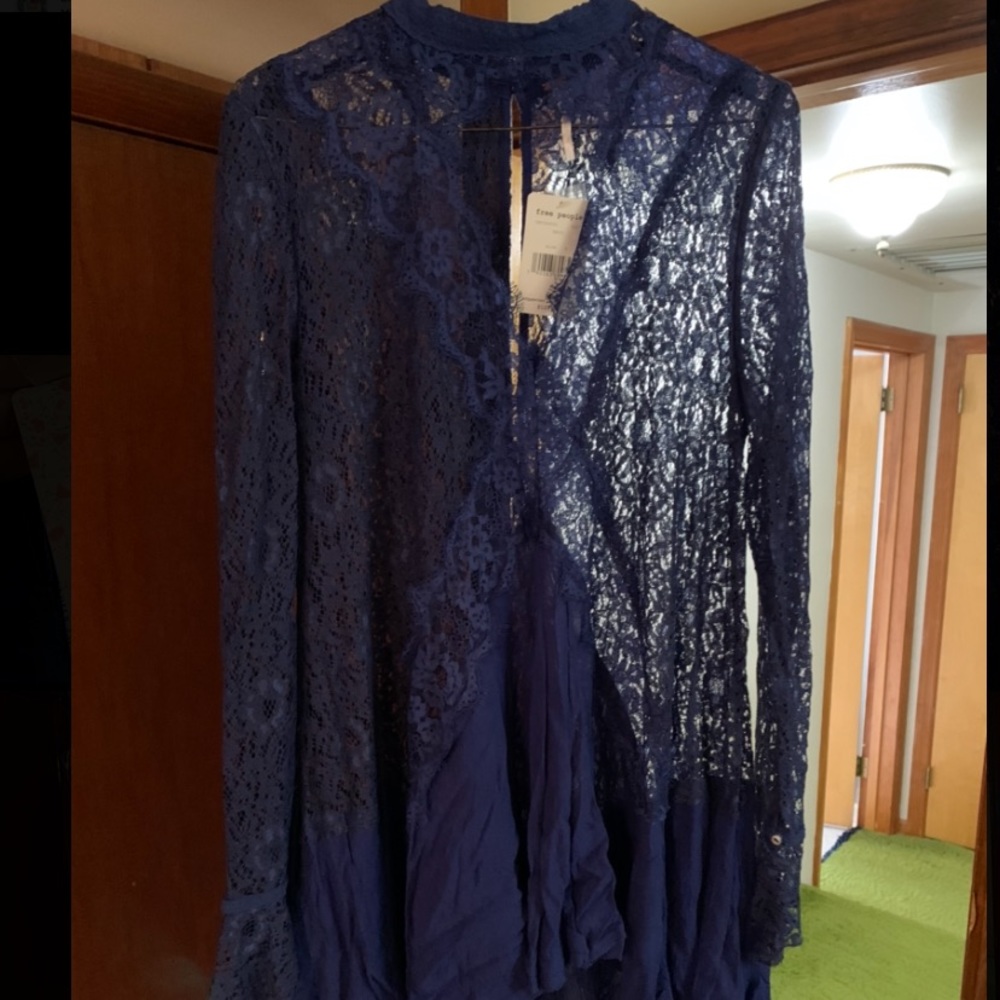 NWT Free People Navy Blue Lace Top